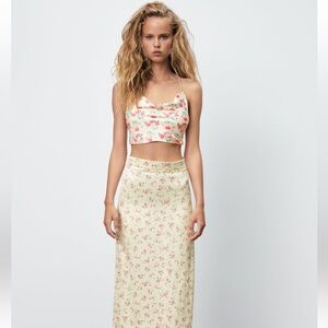 Floral Print Satin Crop Top